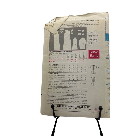 Sewing Pattern Misses One-Piece Dress Box Pleat 1960s Size 12 Butterick Vtg - Picture 2 of 3